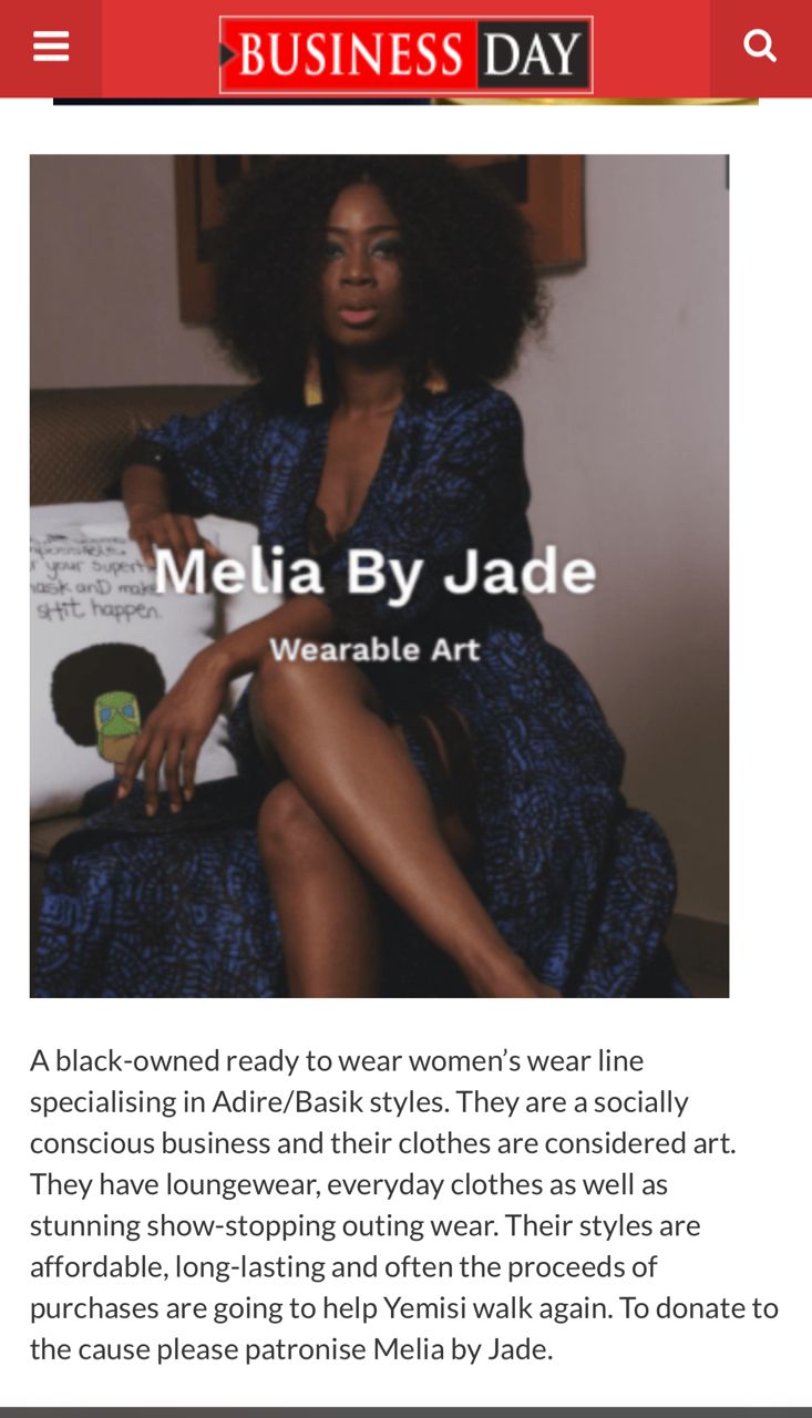 Melia By Jade Featured in BusinessDay Weekender Magazine
