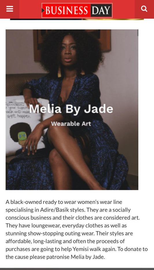 Melia By Jade Featured in BusinessDay Weekender Magazine